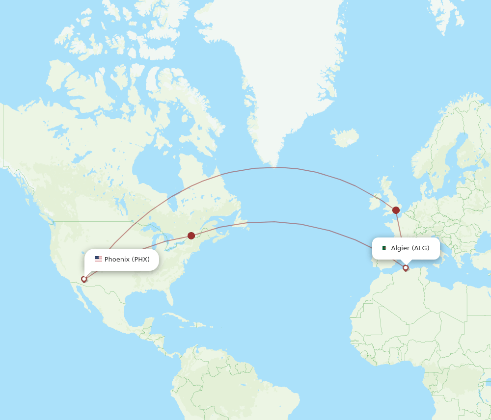 Phoenix - Algiers route map and flight paths
