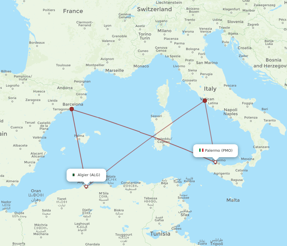 ALG to PMO flights and routes map