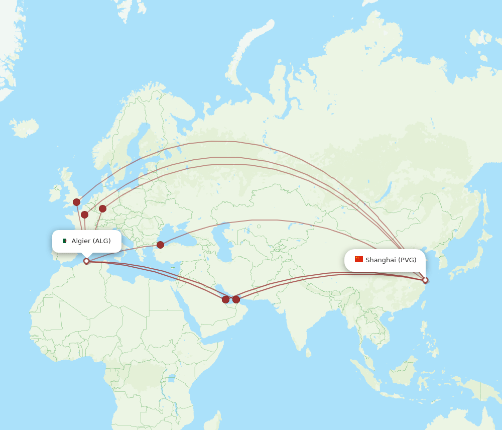 ALG-PVG flight routes