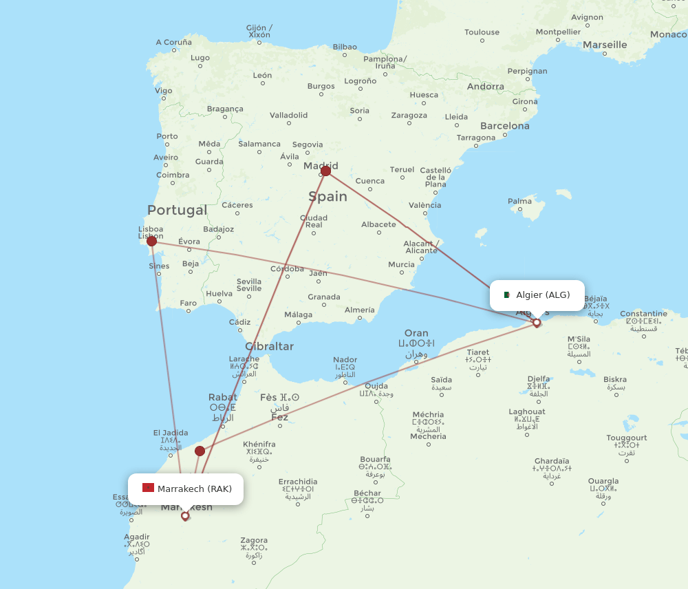 ALG-RAK flight routes