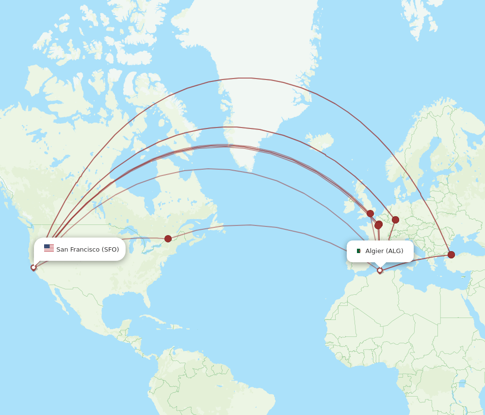 ALG-SFO flight routes