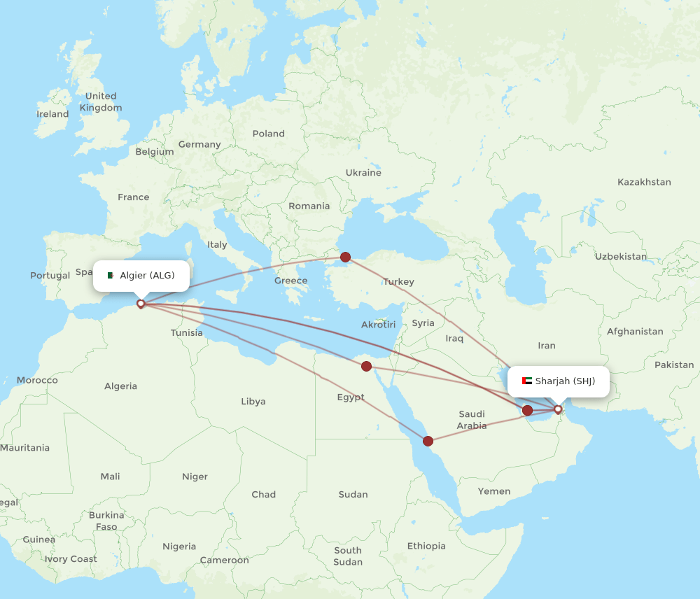 ALG-SHJ flight routes