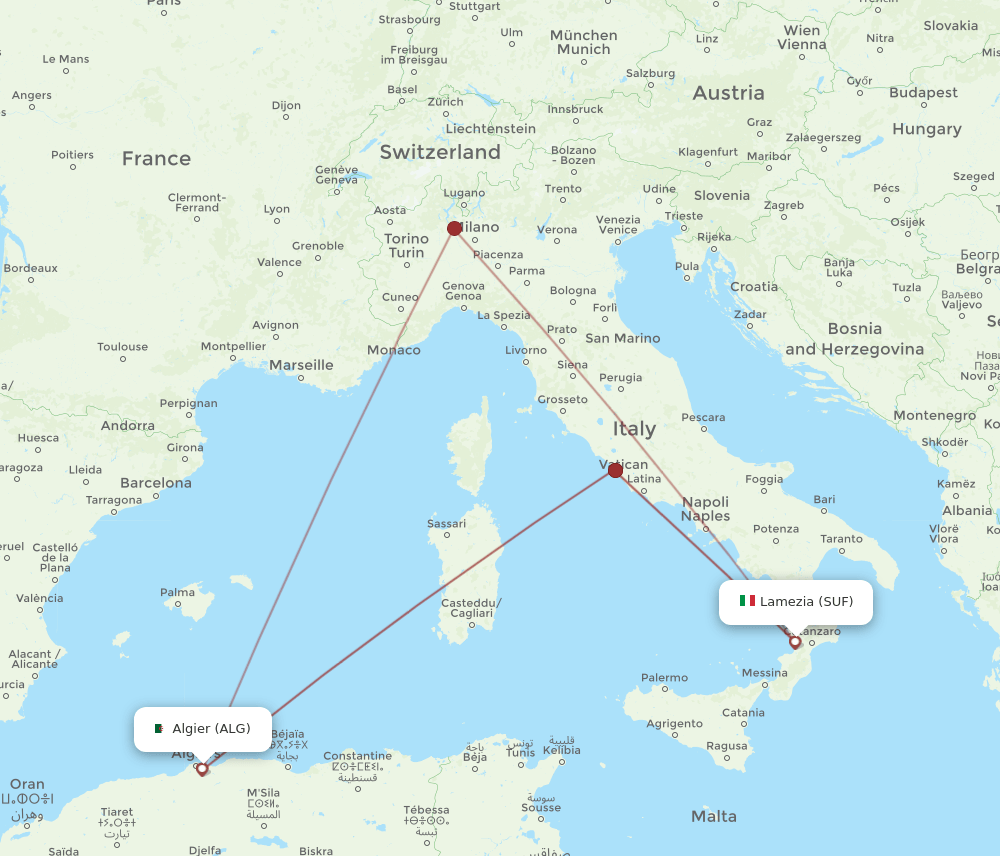 ALG-SUF flight routes