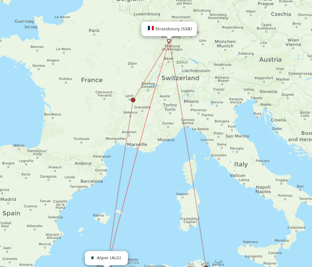 ALG to SXB flights and routes map