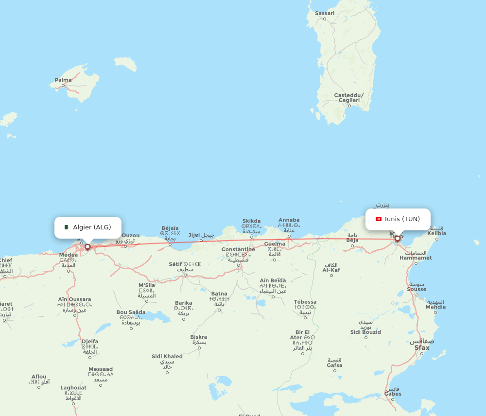 ALG to TUN flights and routes map