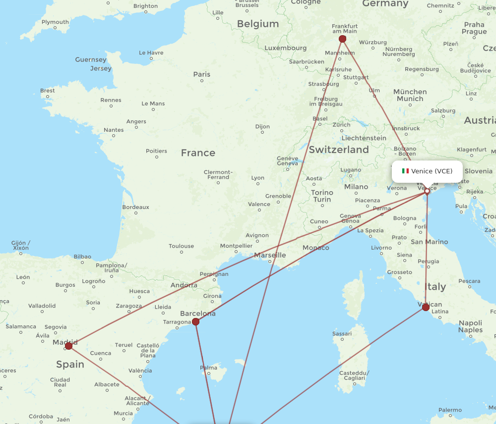 ALG to VCE flights and routes map