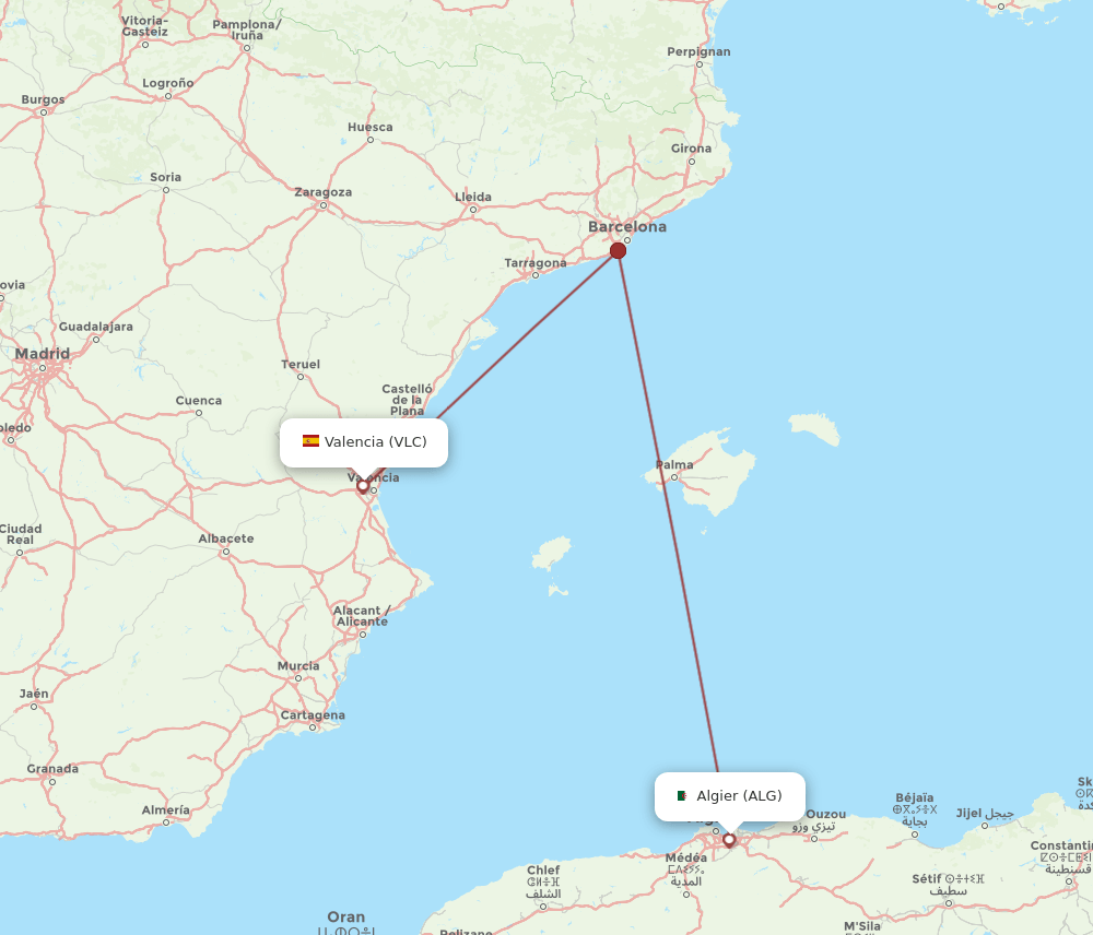 ALG-VLC flight routes