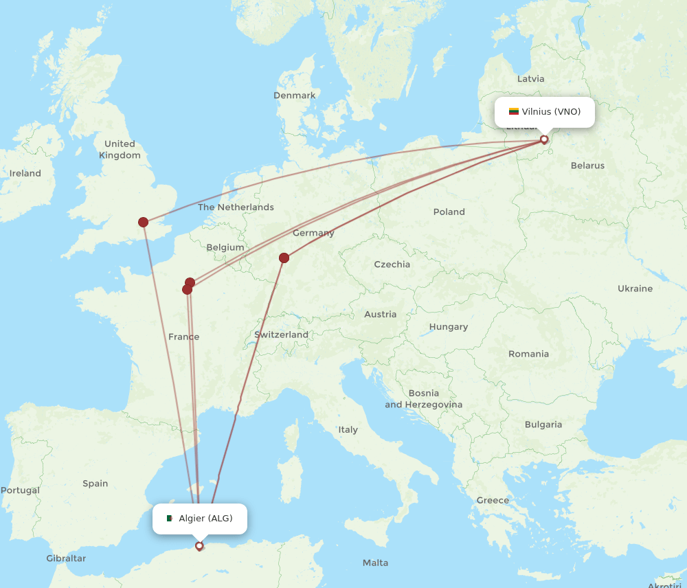 ALG to VNO flights and routes map