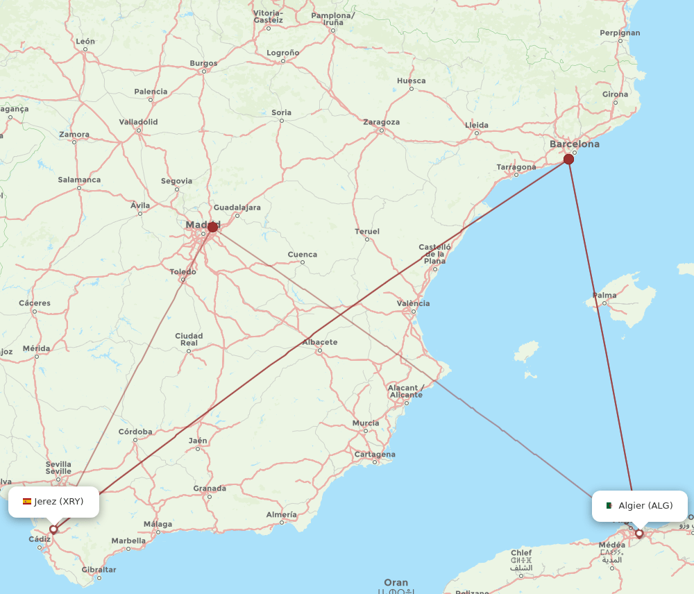ALG to XRY flights and routes map