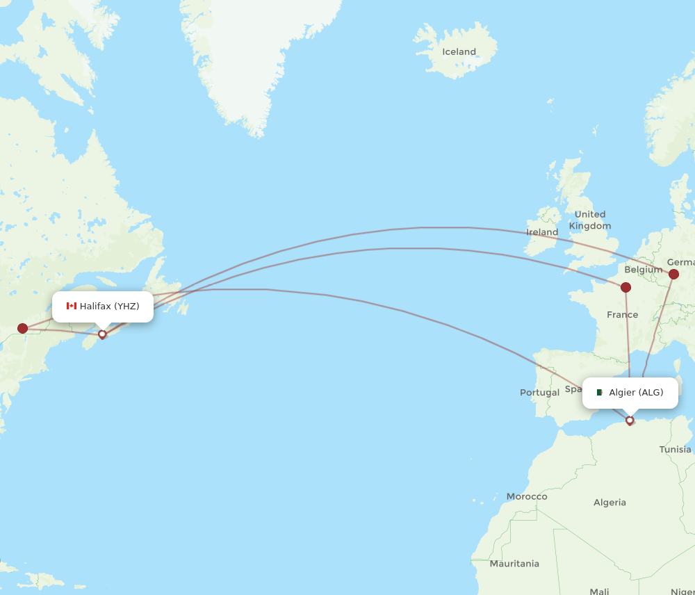 ALG to YHZ flights and routes map