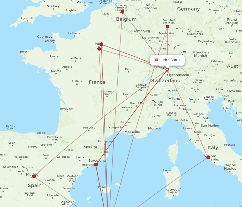 Zurich - Algiers route map and flight paths