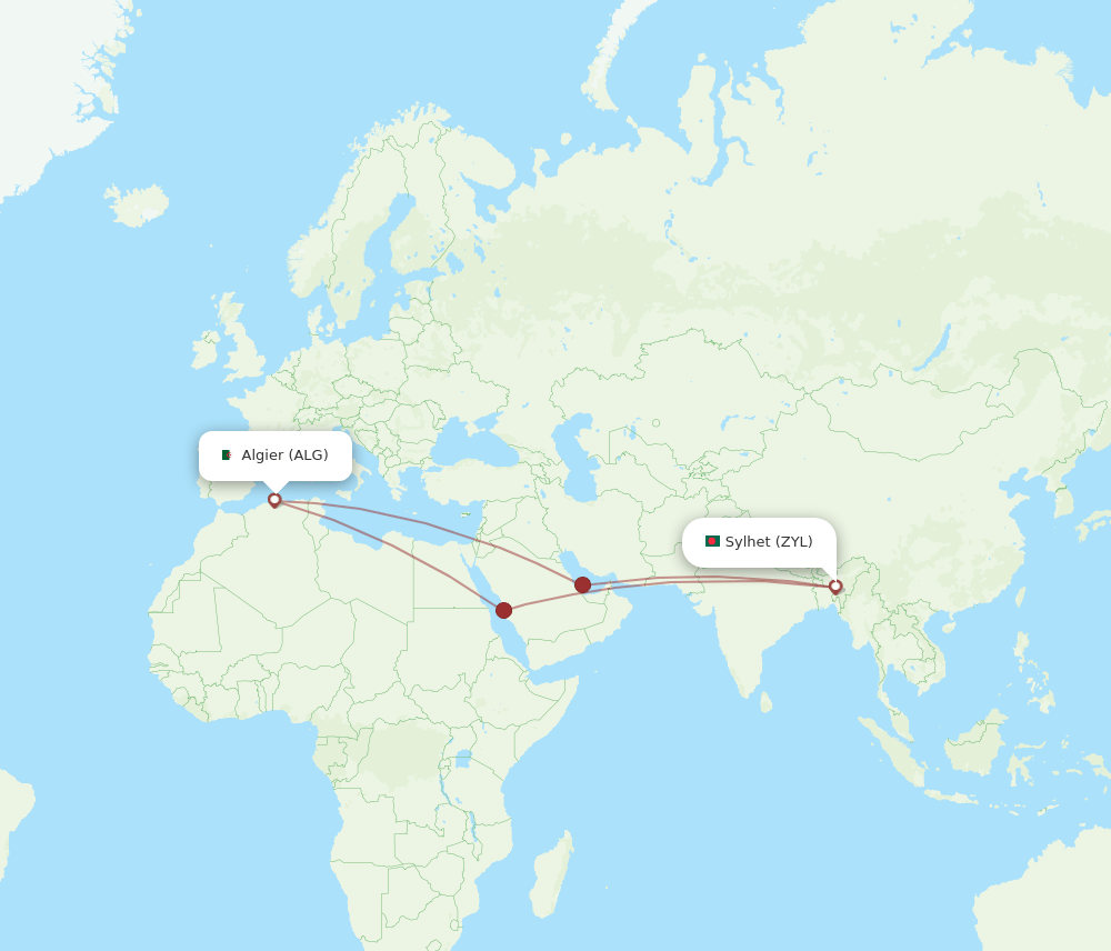ALG-ZYL flight routes