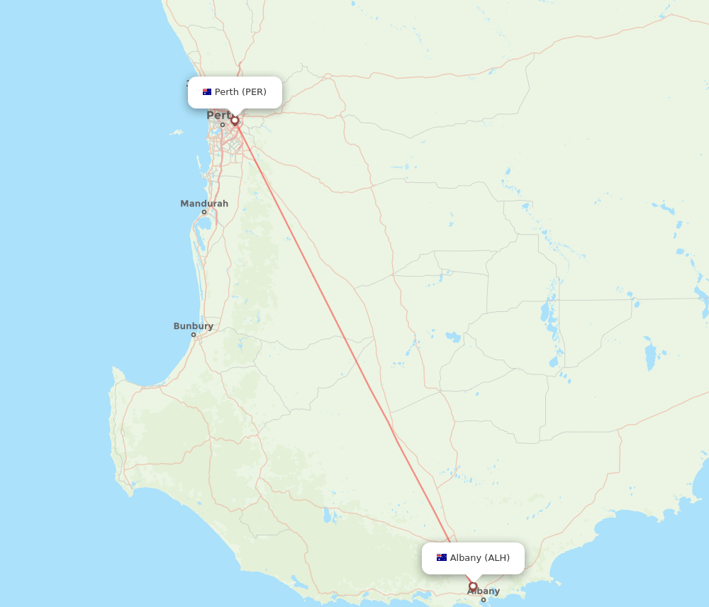 Albany - Perth route map and flight paths