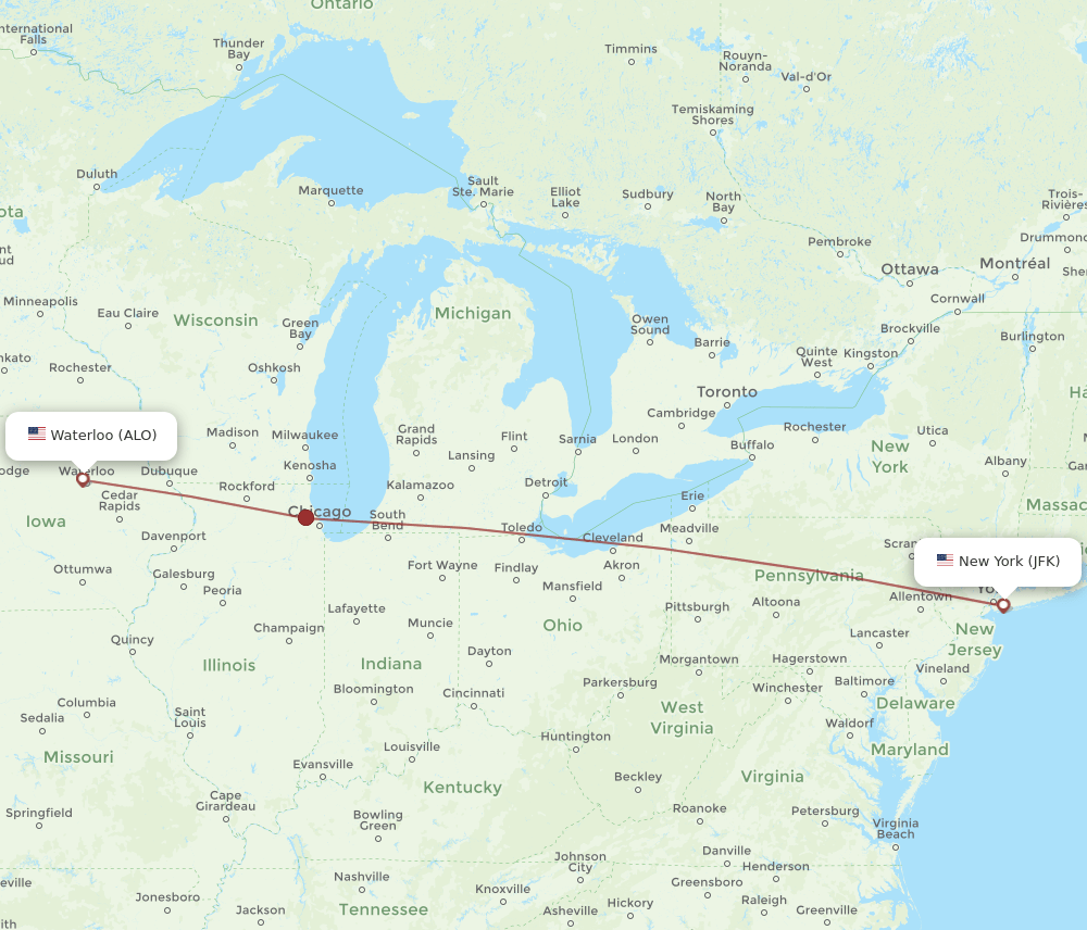 ALO-JFK flight routes
