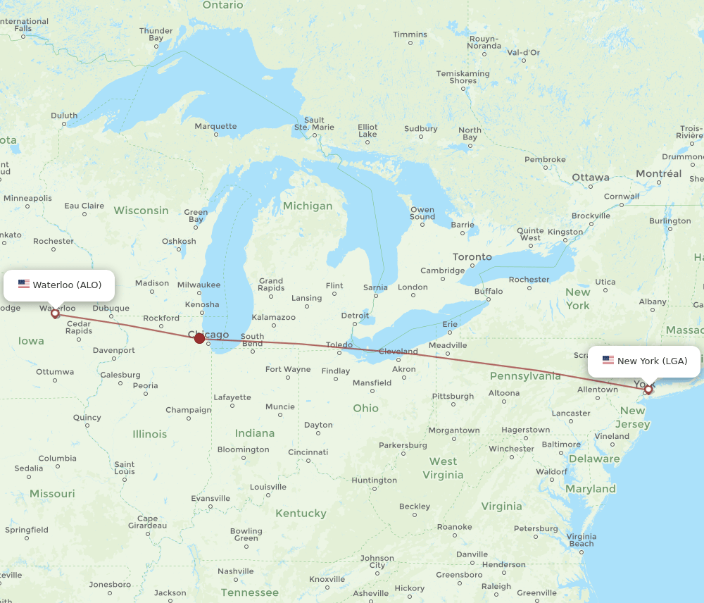 ALO-LGA flight routes