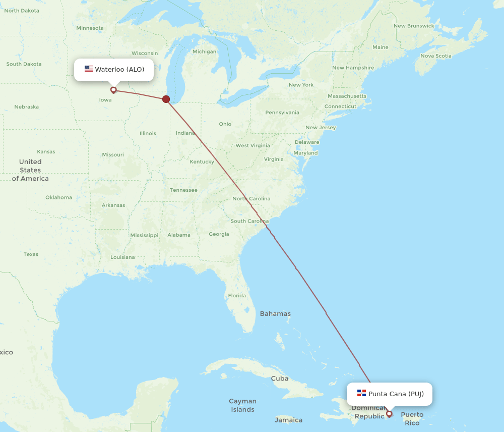ALO to PUJ flights and routes map