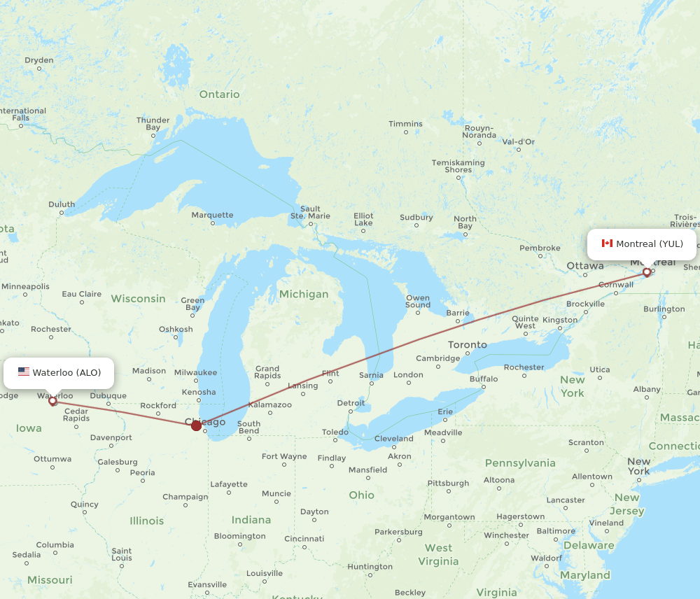 ALO-YUL flight routes