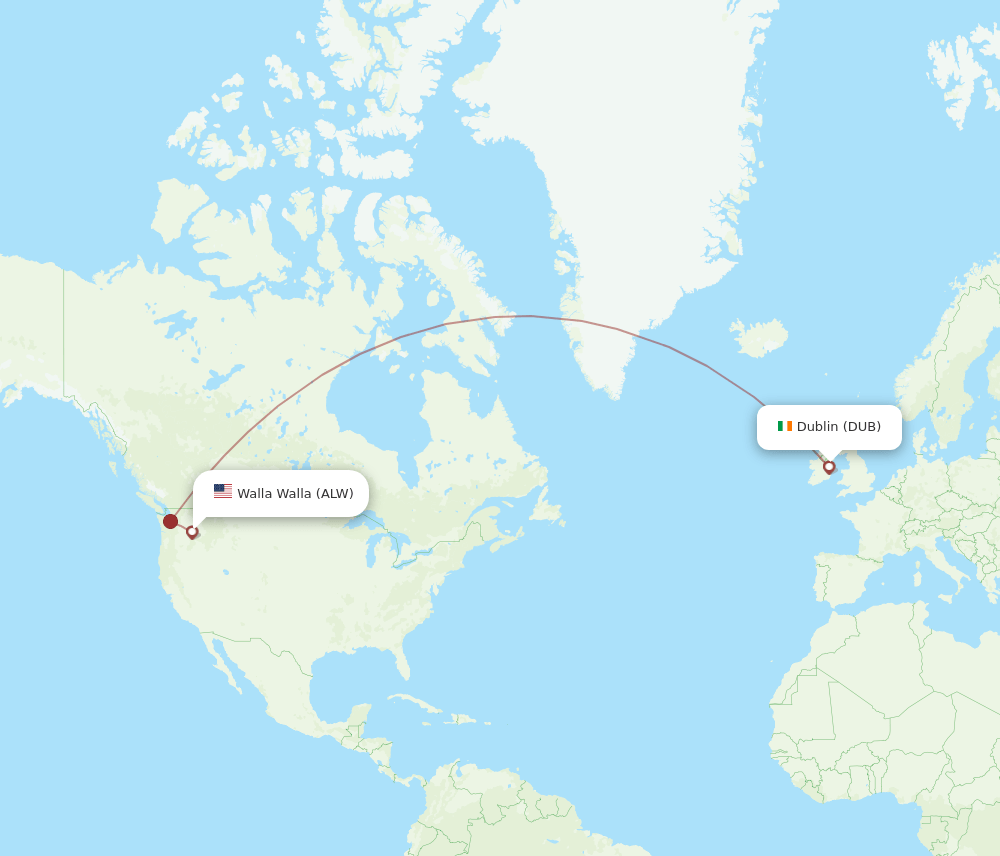 Dublin - Walla Walla route map and flight paths