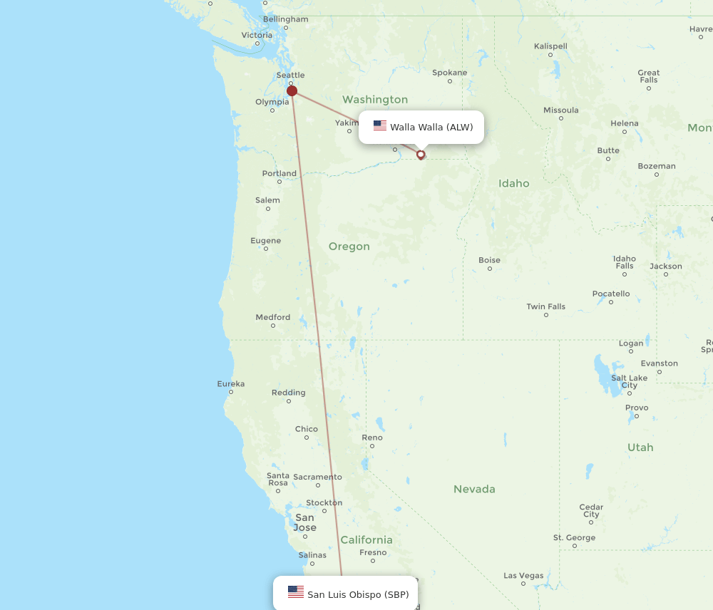 San Luis Obispo - Walla Walla route map and flight paths