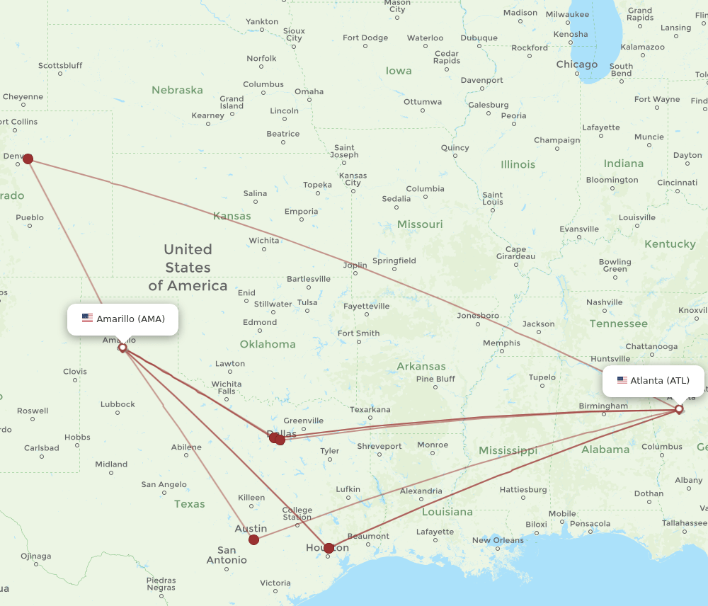 AMA to ATL flights and routes map