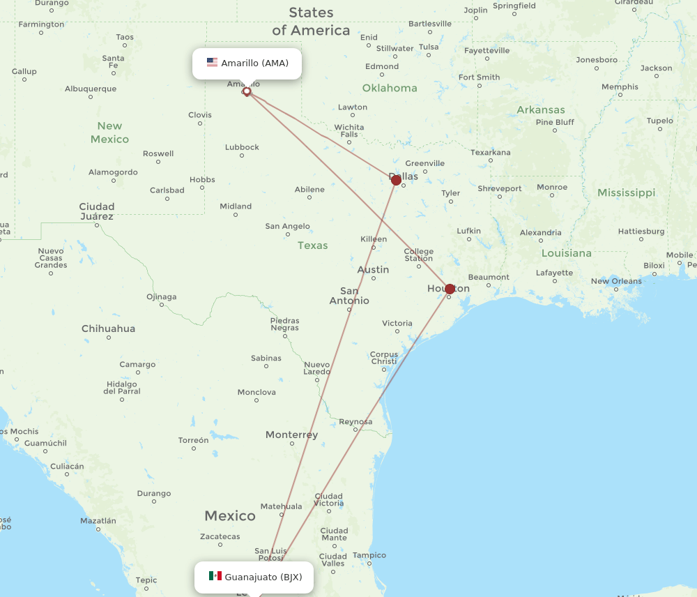 AMA-BJX flight routes