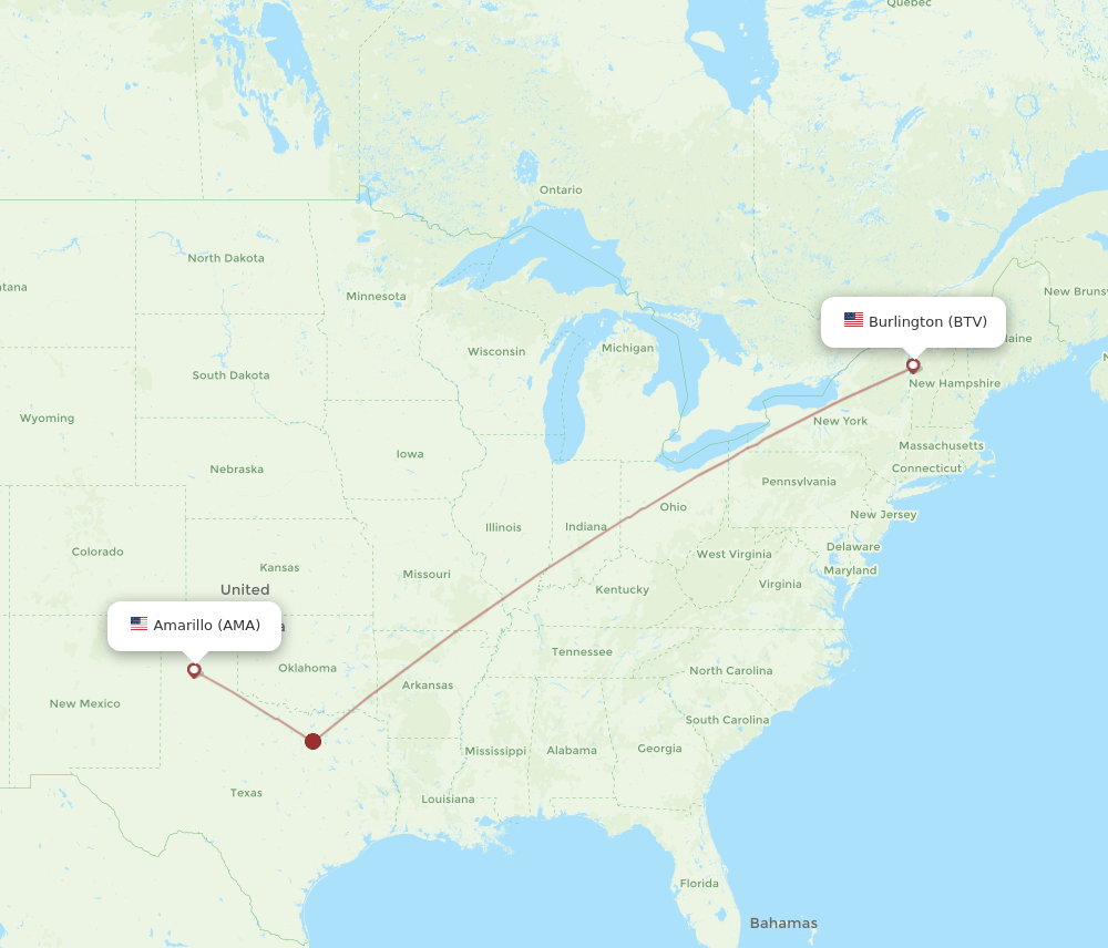 AMA to BTV flights and routes map