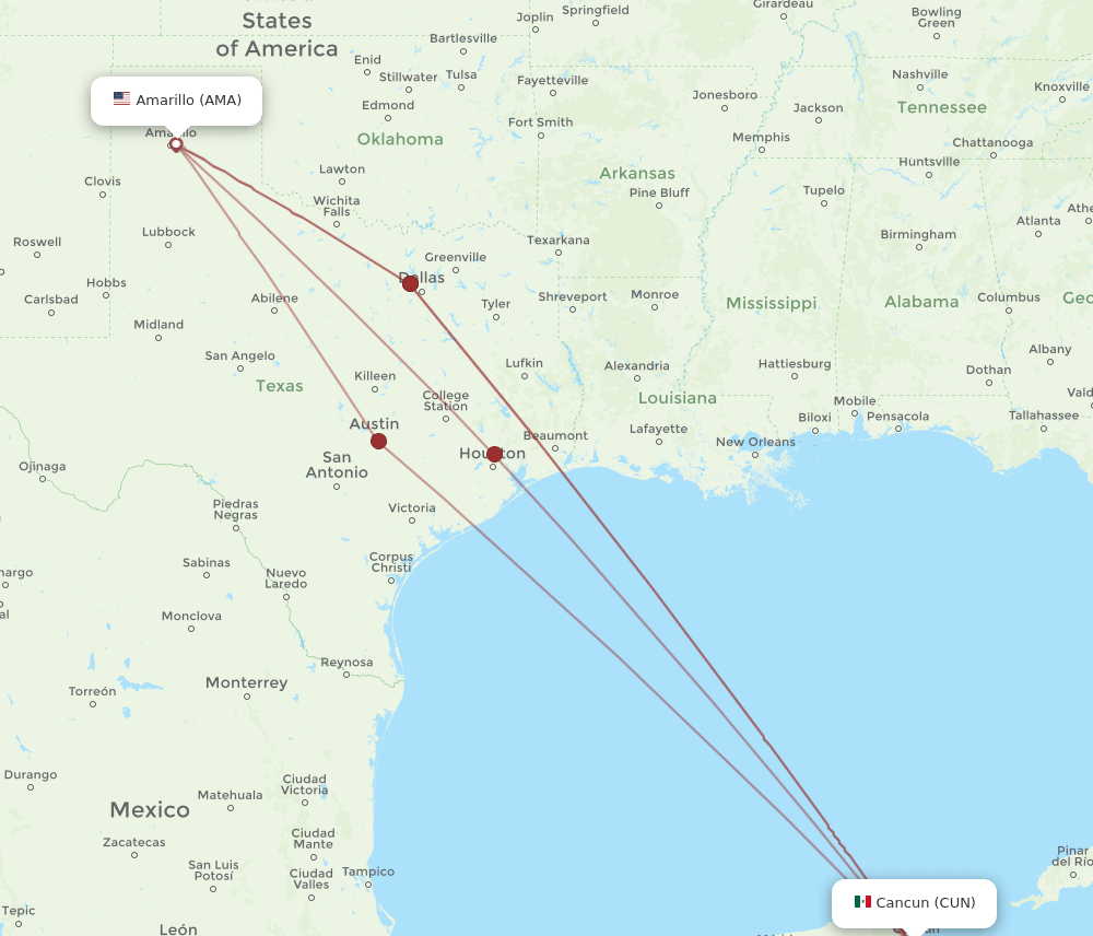 AMA to CUN flights and routes map
