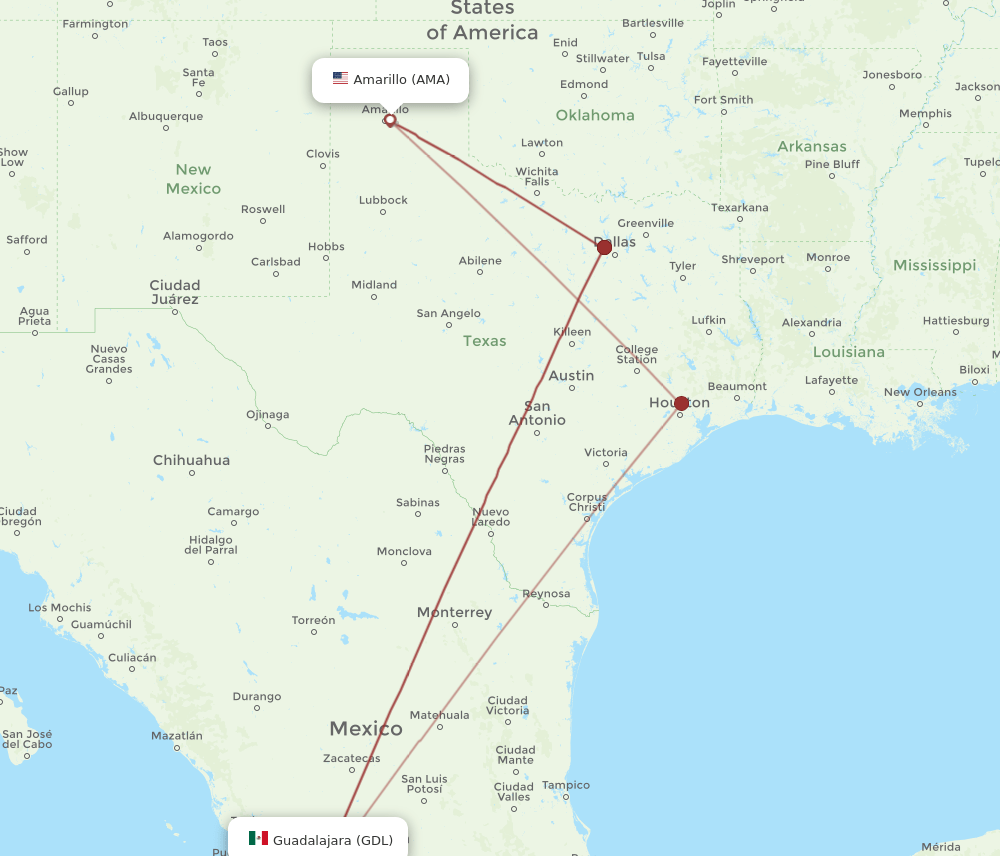 AMA-GDL flight routes