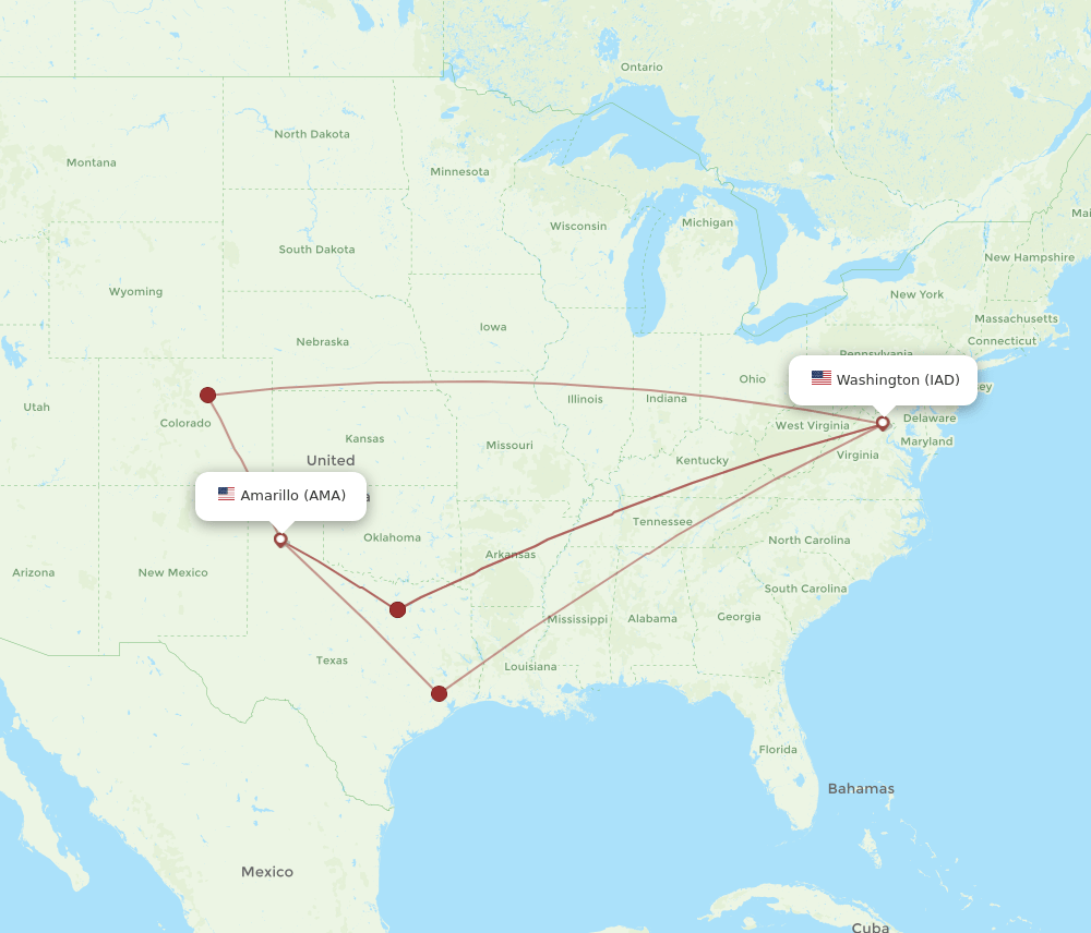 AMA-IAD flight routes