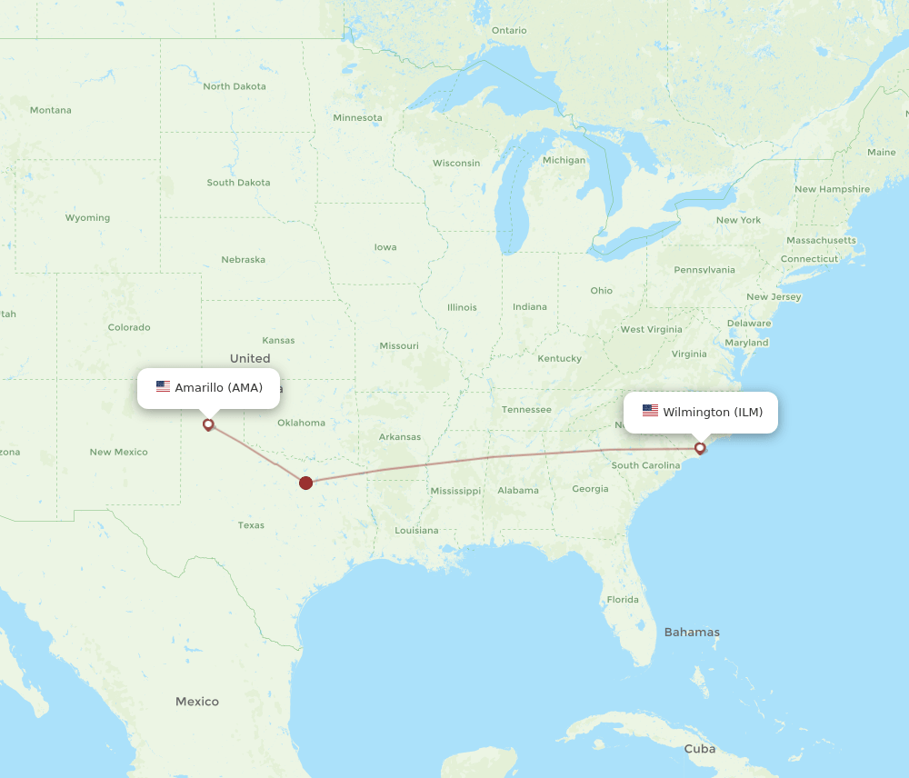 AMA to ILM flights and routes map