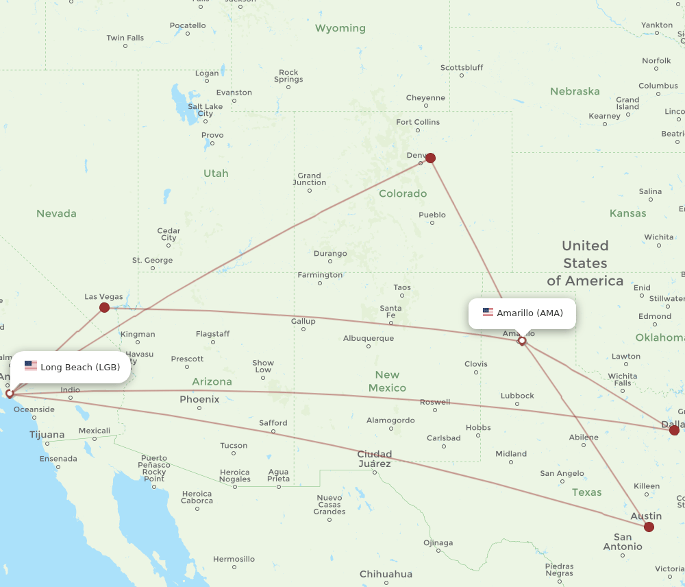 AMA-LGB flight routes
