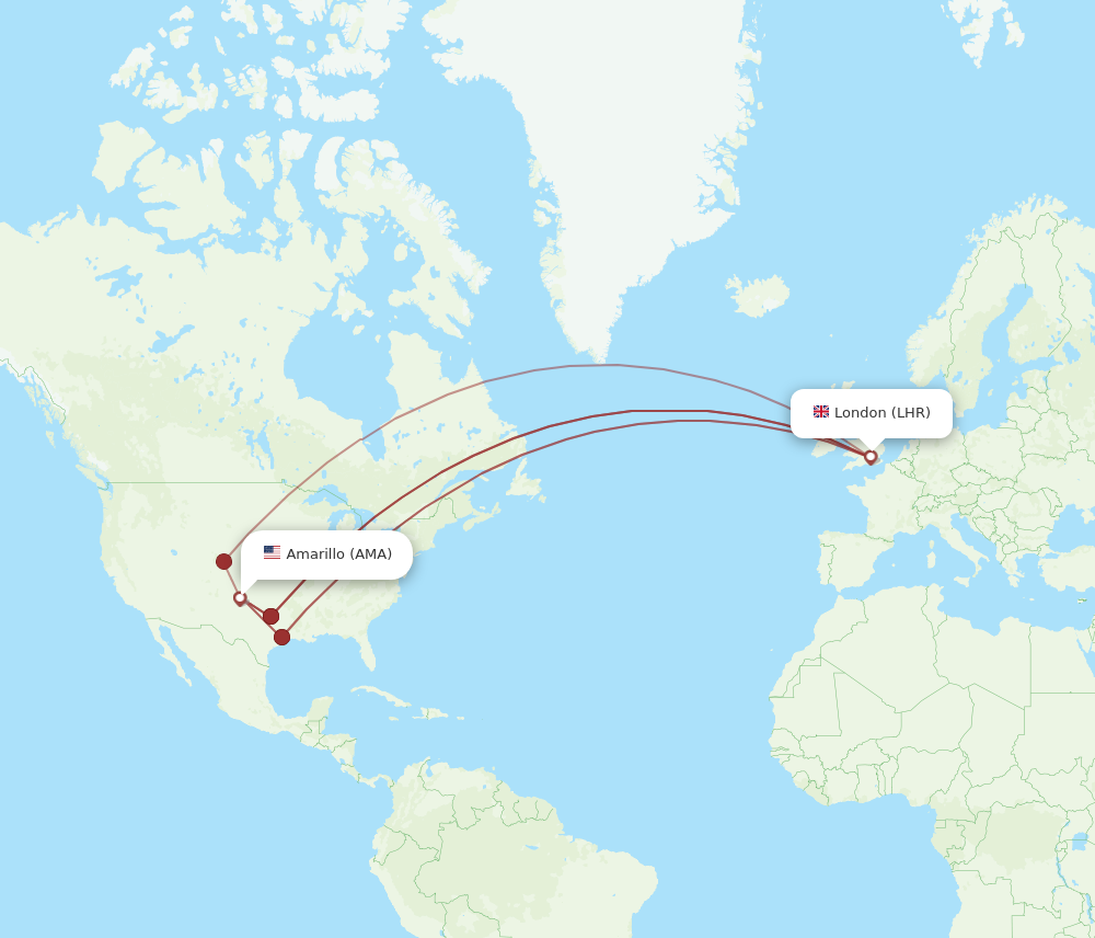 AMA to LHR flights and routes map
