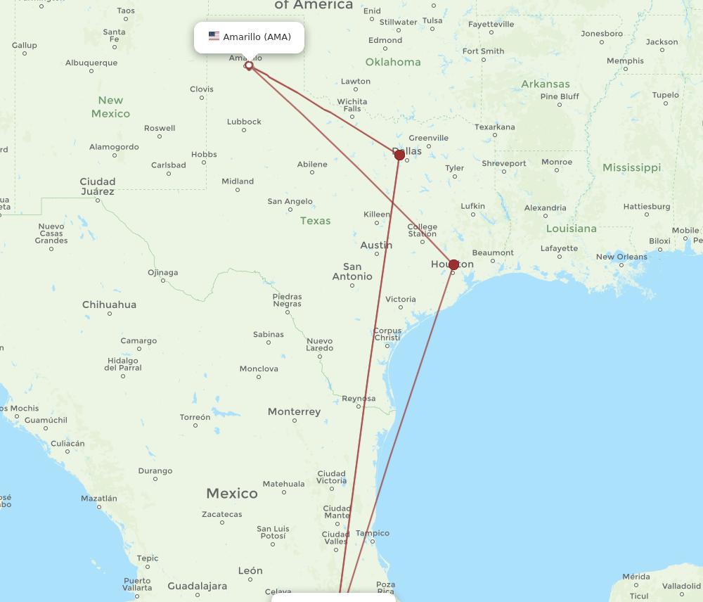 AMA-MEX flight routes