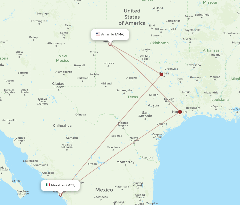 AMA-MZT flight routes