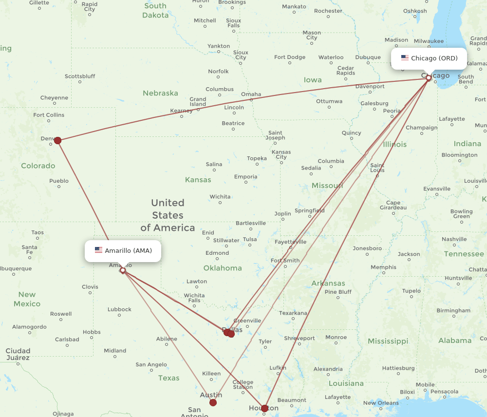 AMA-ORD flight routes