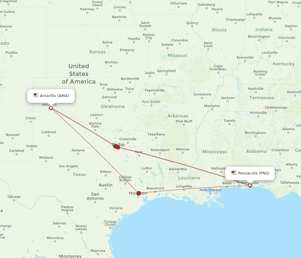 AMA-PNS flight routes