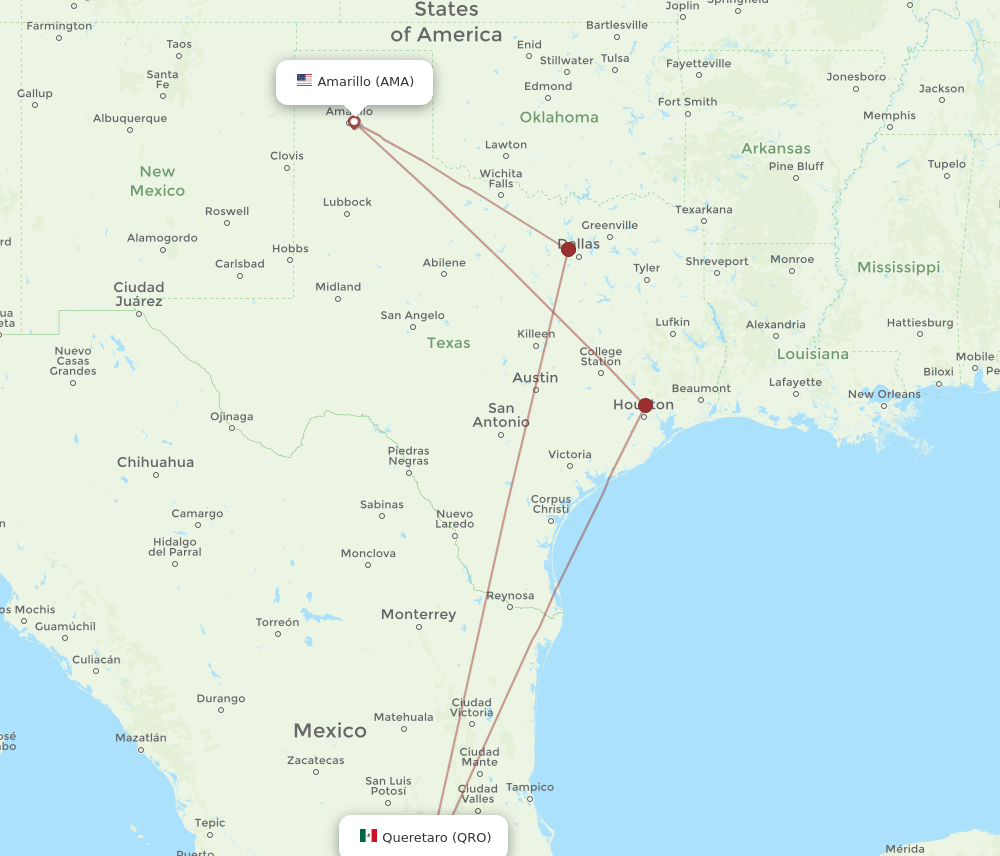 AMA-QRO flight routes