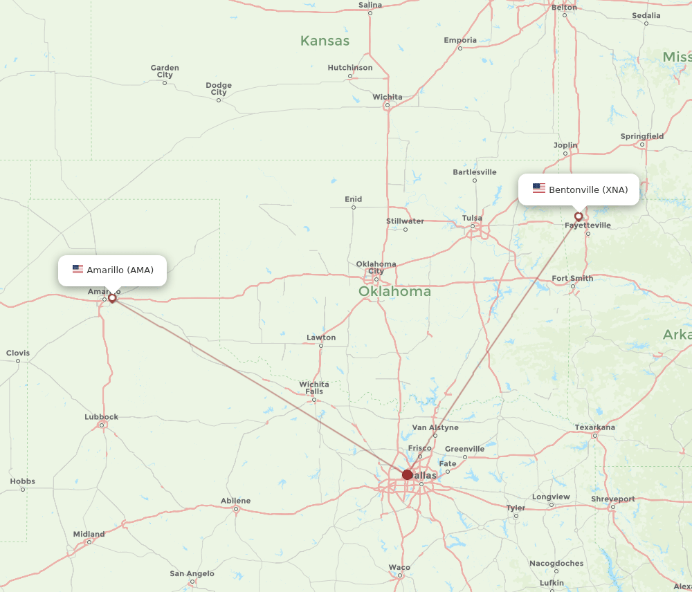 AMA-XNA flight routes