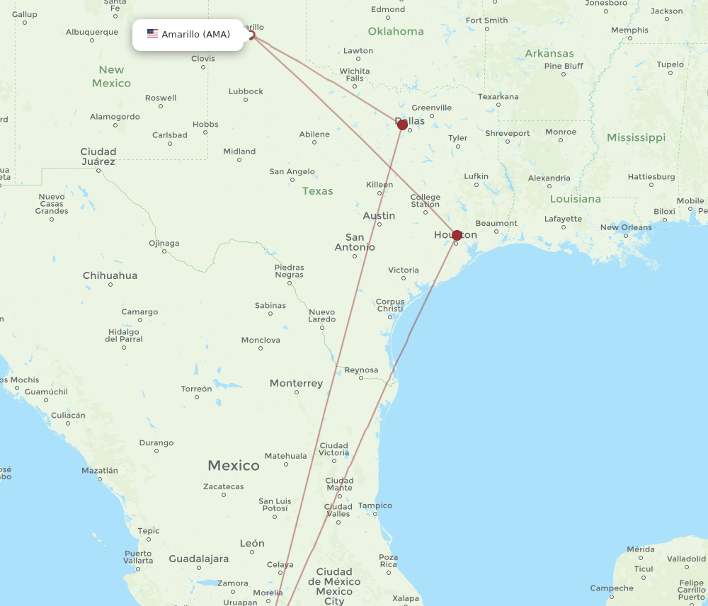 Ixtapa/Zihuatanejo - Amarillo route map and flight paths