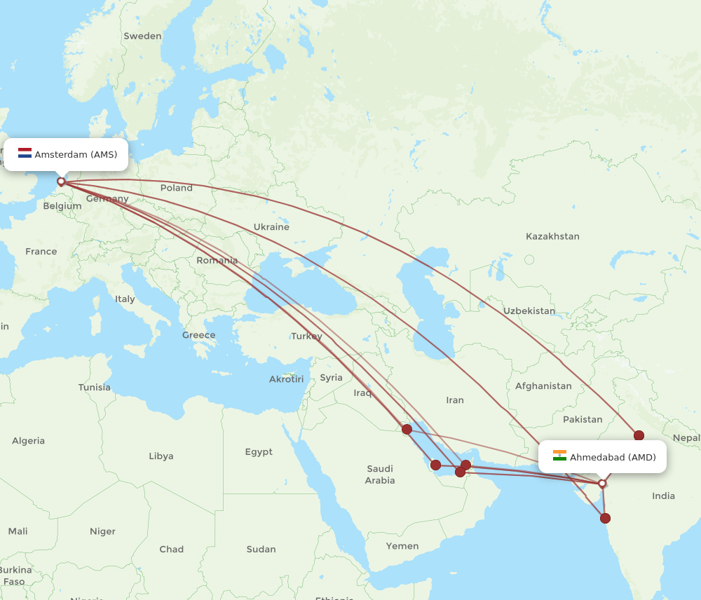 AMD-AMS flight routes