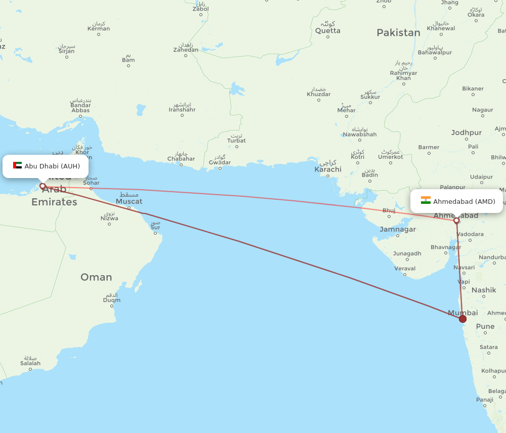 AMD to AUH flights and routes map