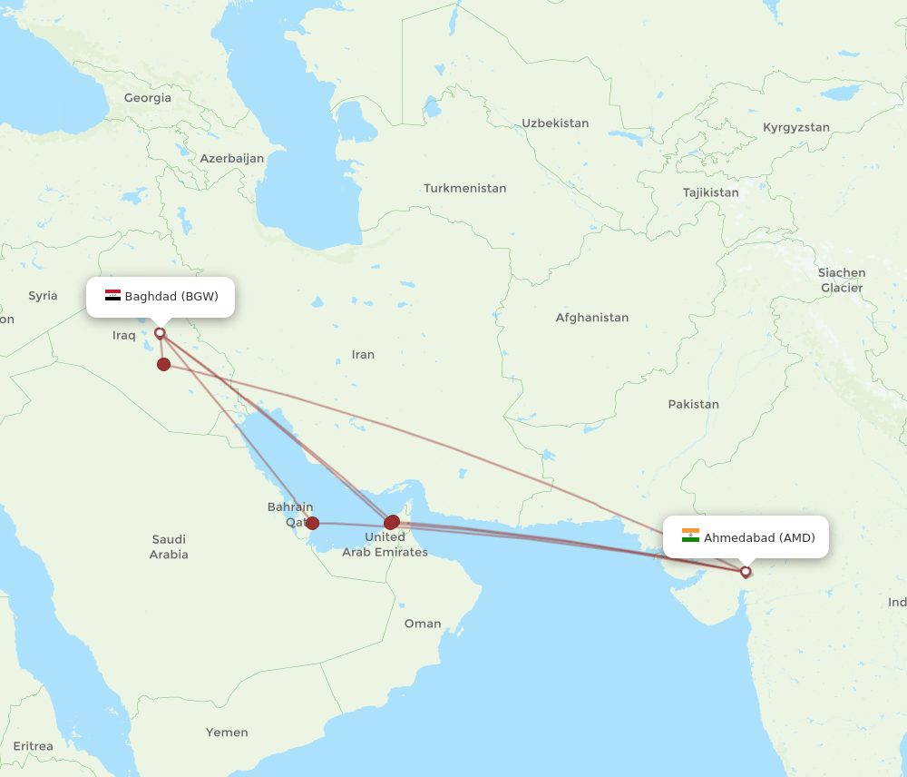 AMD to BGW flights and routes map