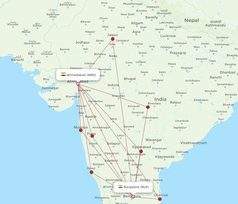 AMD to BLR flights and routes map