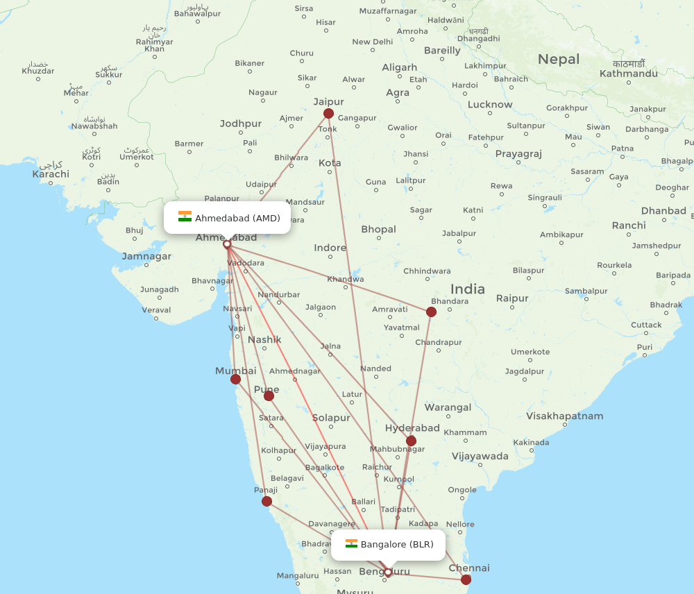 AMD-BLR flight routes