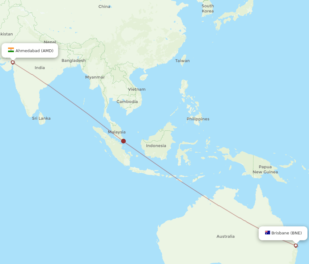 AMD to BNE flights and routes map