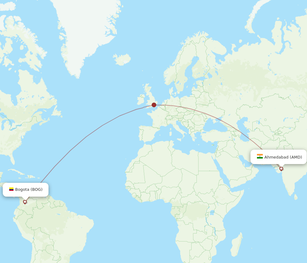 AMD to BOG flights and routes map