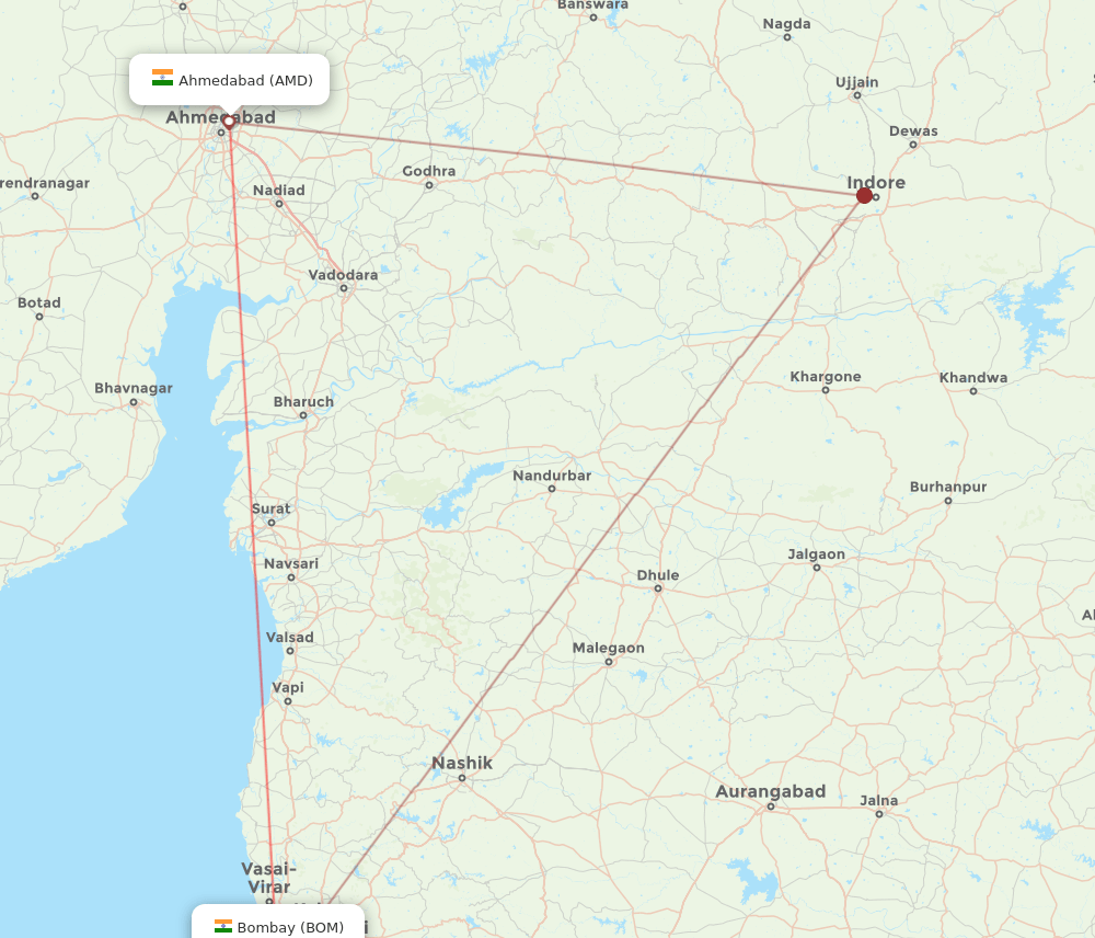 AMD to BOM flights and routes map