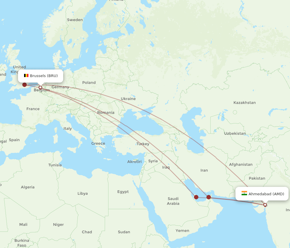 AMD-BRU flight routes