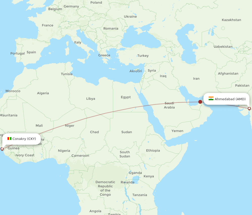 AMD to CKY flights and routes map
