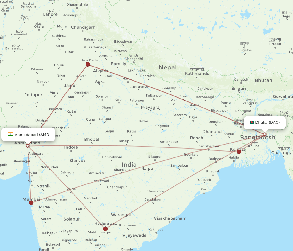 AMD to DAC flights and routes map